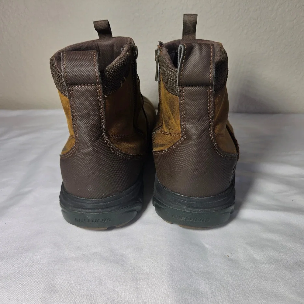 Skechers Mens Relaxed Fit Leather Side Zip Ankle Boots Brown Distressed S1613